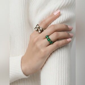 Vintage Elegant Green Stone and White Stone Rings (3 rings)